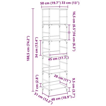 Рафт за книги Черния дъб 50 x 33 x 188,5 см Инженерно дърво