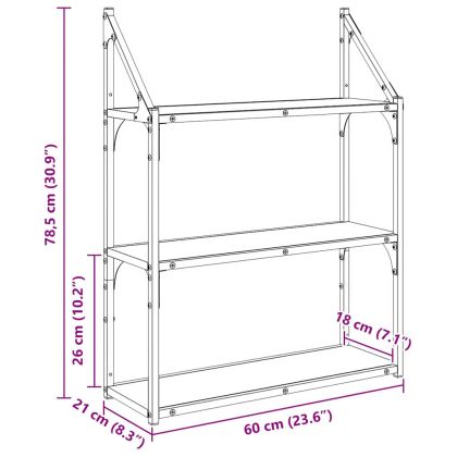 Стенен рафт с рафт Черния дъб 60 x 21 x 78,5 cm Инженерно дърво
