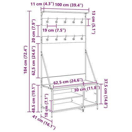 Държач за дрехи Черния дъб 100 x 41 x 184 см Инженерно дърво