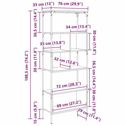 Библиотека Старо дърво 76 x 33 x 188,5 см Инженерно дърво