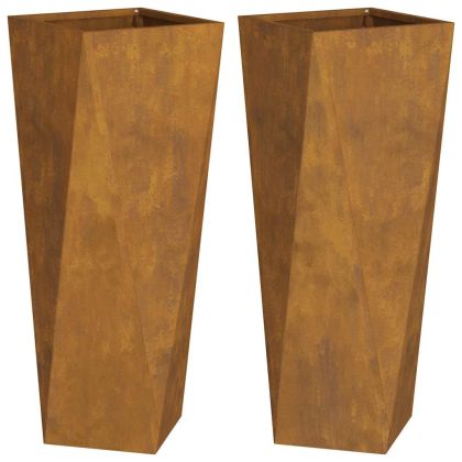 Кашпа 2 pcs Ръждясало 30 x 30 x 75 см Патинираща стомана