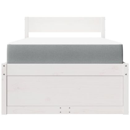 Легло с чекмеджета и матрак, бяло, 100x200 см, бор масив