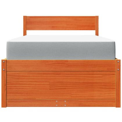 Легло с чекмеджета и матрак восъчнокафяво 100x200 см бор масив