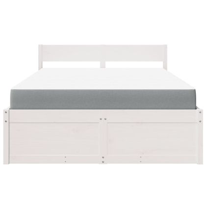 Легло с чекмеджета и матрак, бяло, 120x190 см, бор масив