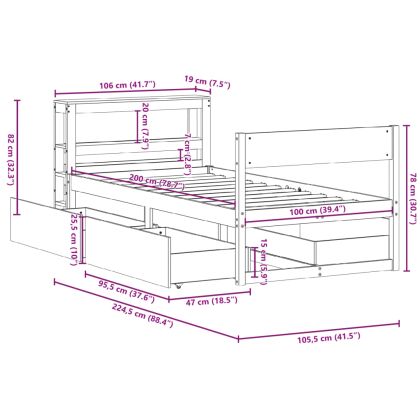 Рамка за легло без матрак, восъчнокафяв, 100x200 см, бор масив