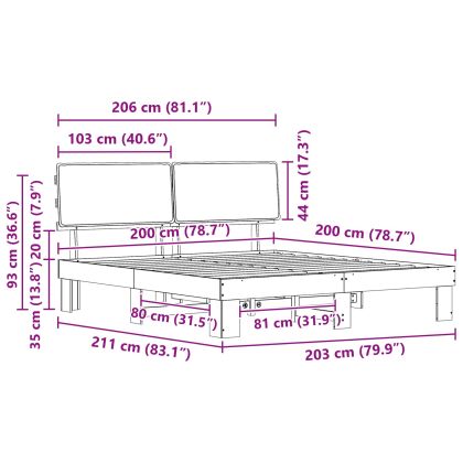 Леглова рамка с тапицирана гръбна част Таупе 200 x 200 cm