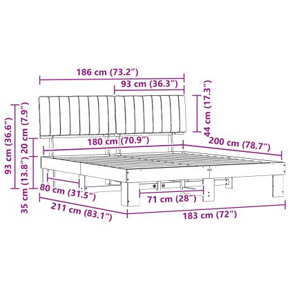 Леглова рамка с тапицирана гръбна част Светлосиво 180 x 200 cm