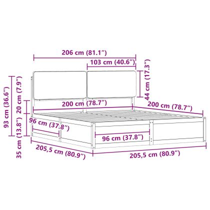 Леглова рамка с тапицирана гръбна част Тъмен сив 200 x 200 cm