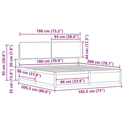 Леглова рамка с тапицирана гръбна част Светлосиво 180 x 200 cm