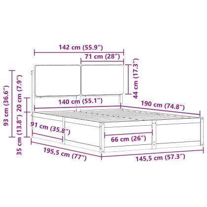 Леглова рамка с тапицирана гръбна част Таупе 140 x 190 cm