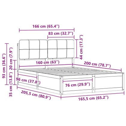 Леглова рамка с тапицирана гръбна част Светлосиво 160 x 200 cm
