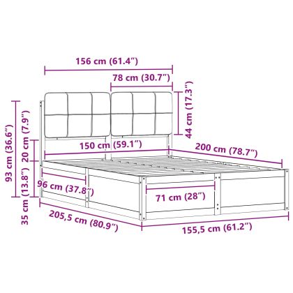 Леглова рамка с тапицирана гръбна част Таупе 150 x 200 cm