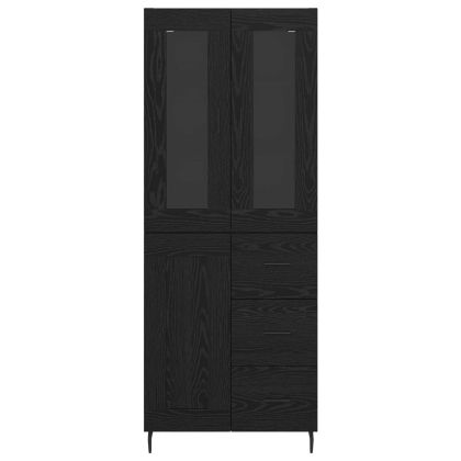 Висок шкаф 2 pcs Черния дъб Инженерна дървесина и стъкло