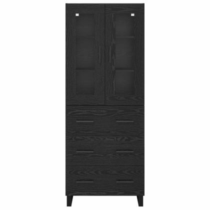 Висок шкаф 2 pcs Черния дъб Инженерна дървесина и стъкло