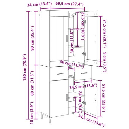 Висок шкаф 2 pcs Черния дъб Инженерна дървесина и стъкло