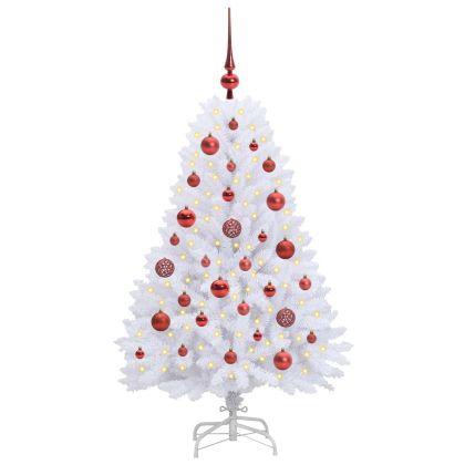 Изкуствено коледно дърво с хингед Бяло 120 cm PVC и Стомана
