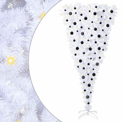 С изкуствено коледно дърво с поставка Бяло 210 cm PVC и стомана