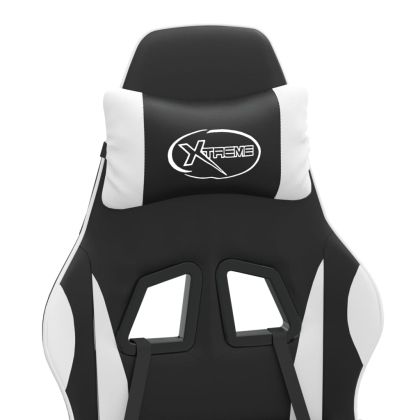 Въртящ гейминг стол, черно и бяло, изкуствена кожа