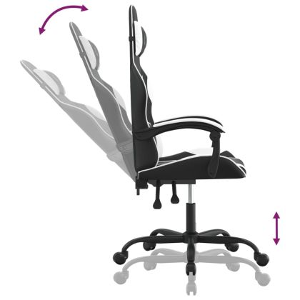 Въртящ гейминг стол, черно и бяло, изкуствена кожа