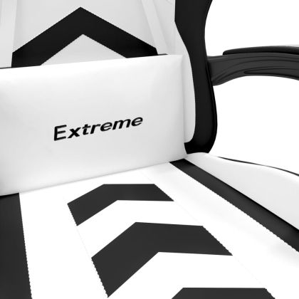 Въртящ гейминг стол с опора за крака бяло-черен изкуствена кожа