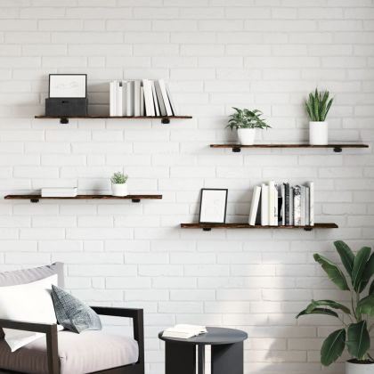 Стенни рафтове 4 бр опушен дъб 100x20x1,5 см инженерно дърво