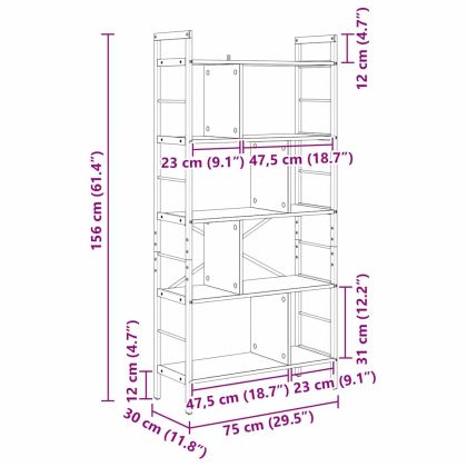 Рафт за книги Сонома дъб 75 x 30 x 156 см Инженерно дърво