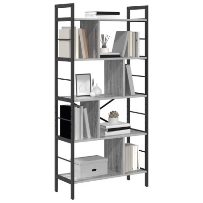 Рафт за книги Сив Сонома 75 x 30 x 156 см Инженерно дърво