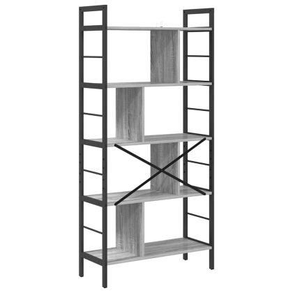 Рафт за книги Сив Сонома 75 x 30 x 156 см Инженерно дърво