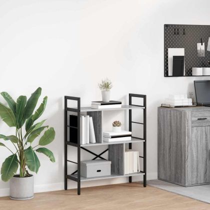 Рафт за книги Сив Сонома 75 x 30 x 91 см Инженерно дърво