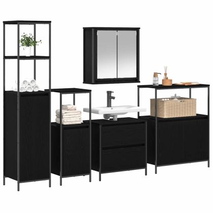 Комплект мебели за баня с рафт 5 pcs Черно 76.5 x 35 x 95 см