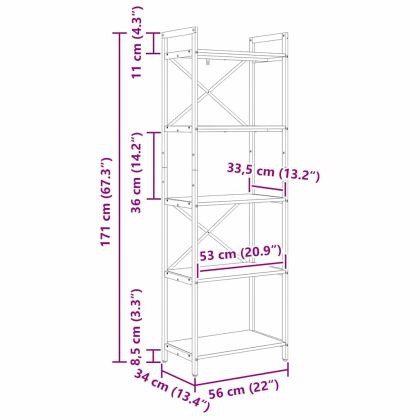 Рафт за книги Димян дъб 56 x 34 x 171 см Инженерно дърво
