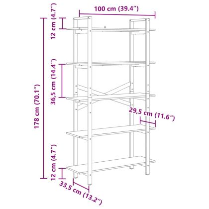 Рафт за книги Черния дъб 100 x 33,5 x 178 см Инженерно дърво