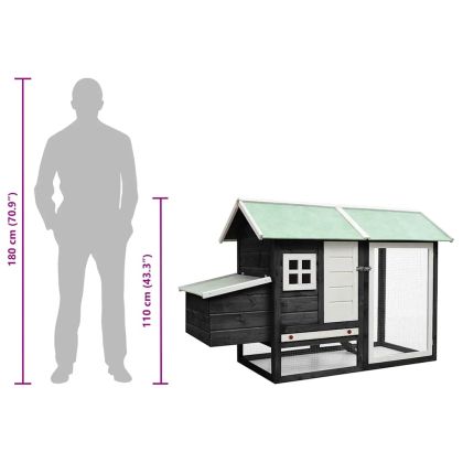 Клетка за пилета, сива, 170x81x110 см, чам и ела масив