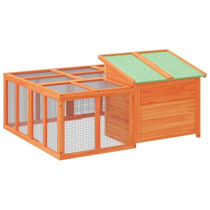 Клетка за зайци кафява 144x123x67,5 см борово дърво масив