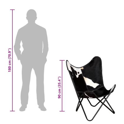 Стол тип пеперуда, черно и бялo, естествена телешка кожа