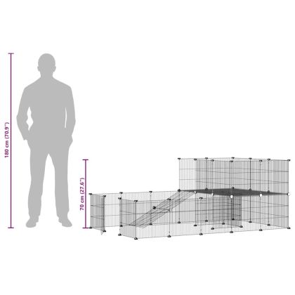 Клетка за животни с врата, 36 панела, черна, 35x35 см, стомана