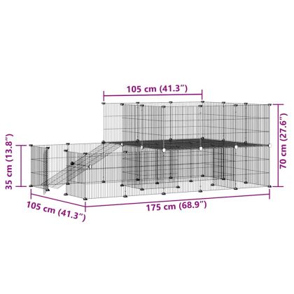Клетка за животни с врата, 44 панела, черна, 35x35 см, стомана