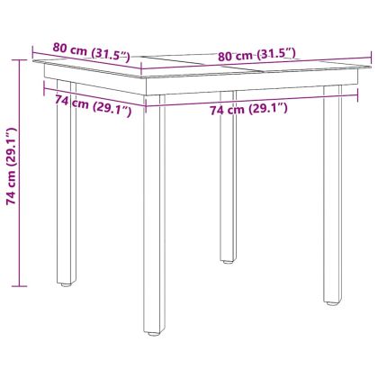 Градинска трапезна маса, черна, 80x80x74 см, стомана и стъкло