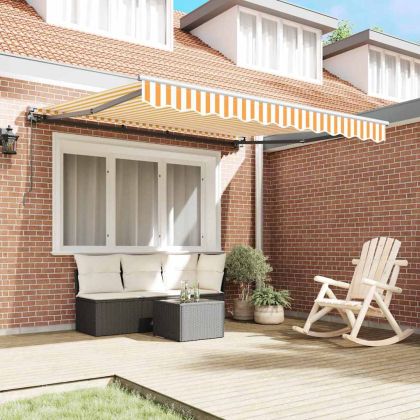 Сгъваем навес Жълт и бял 300x250 см текстил