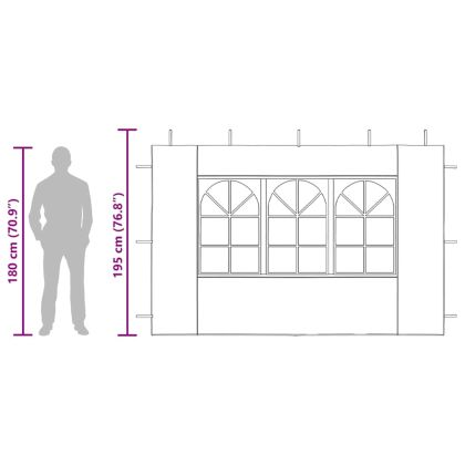 Странични стени за парти шатра, 2 бр, с прозорци, PE, антрацит