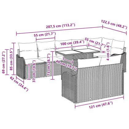 Градински Софа Комплект 9 pcs Светлосиво Полипропилен Ратан