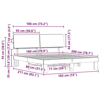 Леглова рамка с тапицирана гръбна част Таупе 180 x 200 cm