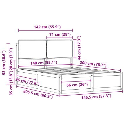Леглова рамка с тапицирана гръбна част Светлосиво 140 x 200 cm