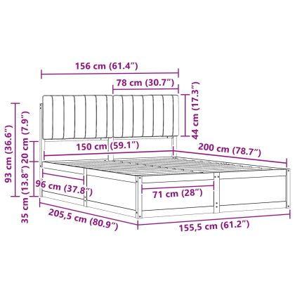 Леглова рамка с тапицирана гръбна част Таупе 150 x 200 cm