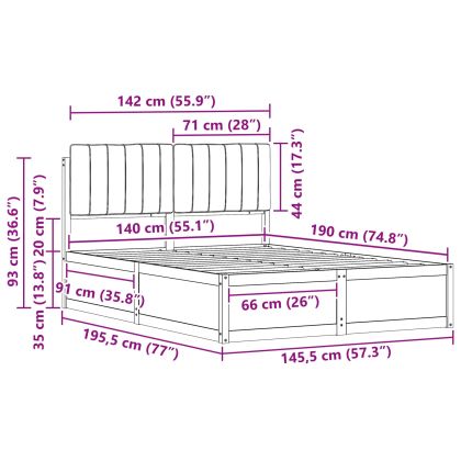 Леглова рамка с тапицирана гръбна част Таупе 140 x 190 cm