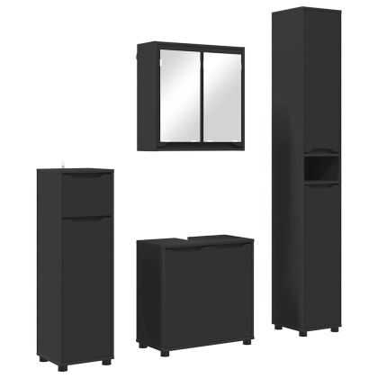 Комплект мебели за баня с чекмедже 4 pcs Черно Инженерно дърво