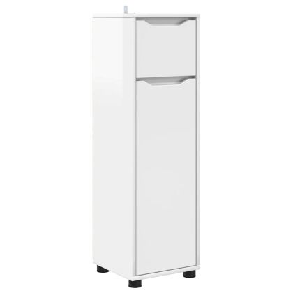 Комплект мебели за баня 4 pcs Лъскаво бяло Инженерно дърво