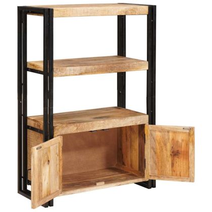 Рафт за книги с вратички Солидно грубо мангобо дърво и метал