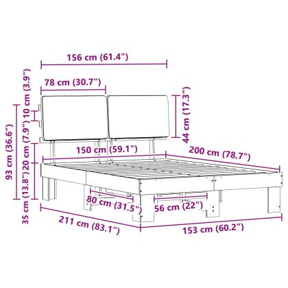 Леглова рамка с тапицирана гръбна част Светлосиво 150 x 200 cm