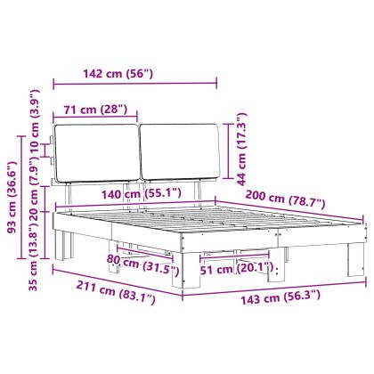 Леглова рамка с тапицирана гръбна част Тъмен сив 140 x 200 cm